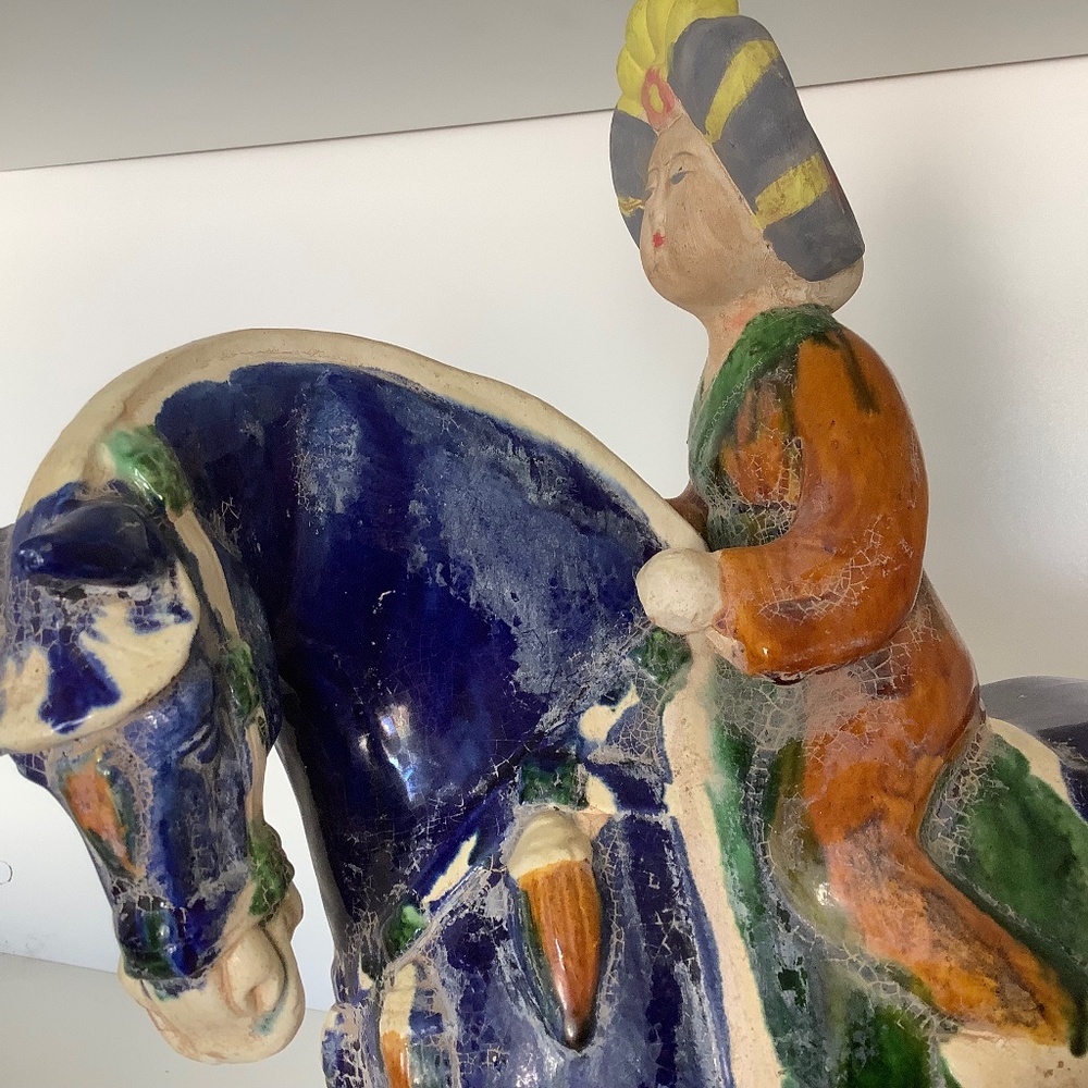 Large Sancai Pottery Sculpture (Horse and Rider)